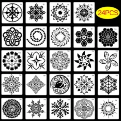 36pcs Templates Stencil Set, Reusable Craft Stencils, Mandala Stencils, Laser Cutting Painting Stencils For DIY Painting Art Scrapbook, Wood, Paper, Furniture, Door, Floor Wall, 9x9cm(3.5*3.5in)