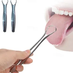 2pcs Tongue Scraper Stainless Steel Oral Tongue Cleaner Medical Mouth Brush Reusable Fresh Breath Maker