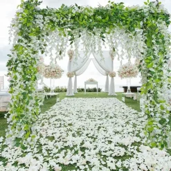 4Pcs Total 720cm/23.6ft Artificial Flowers Silk Wisteria Garland Artificial Wisteria Vine Rattan Silk Hanging Flower for Home Garden Outdoor Ceremony Wedding Arch Floral Decor