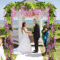 4Pcs Total 720cm/23.6ft Artificial Flowers Silk Wisteria Garland Artificial Wisteria Vine Rattan Silk Hanging Flower for Home Garden Outdoor Ceremony Wedding Arch Floral Decor
