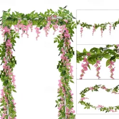 4Pcs Total 720cm/23.6ft Artificial Flowers Silk Wisteria Garland Artificial Wisteria Vine Rattan Silk Hanging Flower for Home Garden Outdoor Ceremony Wedding Arch Floral Decor