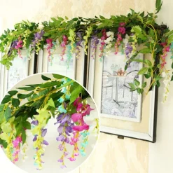 4Pcs Total 720cm/23.6ft Artificial Flowers Silk Wisteria Garland Artificial Wisteria Vine Rattan Silk Hanging Flower for Home Garden Outdoor Ceremony Wedding Arch Floral Decor