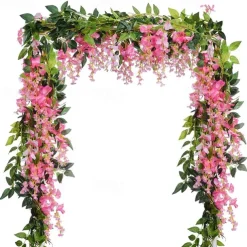 4Pcs Total 720cm/23.6ft Artificial Flowers Silk Wisteria Garland Artificial Wisteria Vine Rattan Silk Hanging Flower for Home Garden Outdoor Ceremony Wedding Arch Floral Decor