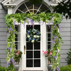 4Pcs Total 720cm/23.6ft Artificial Flowers Silk Wisteria Garland Artificial Wisteria Vine Rattan Silk Hanging Flower for Home Garden Outdoor Ceremony Wedding Arch Floral Decor