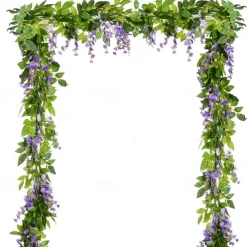 4Pcs Total 720cm/23.6ft Artificial Flowers Silk Wisteria Garland Artificial Wisteria Vine Rattan Silk Hanging Flower for Home Garden Outdoor Ceremony Wedding Arch Floral Decor