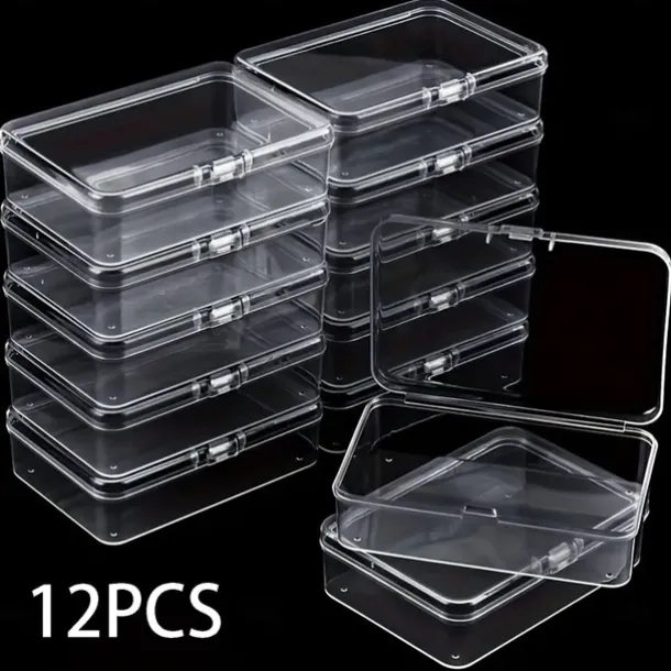 12pcs Transparent Plastic Packaging Box for Hardware Tools, Sample Display, Parts Packaging, and Card Storage - Modern Clear Storage Box with Snap Fasteners, Ideal for Crafts, Jewelry, Home, and Office Supplies