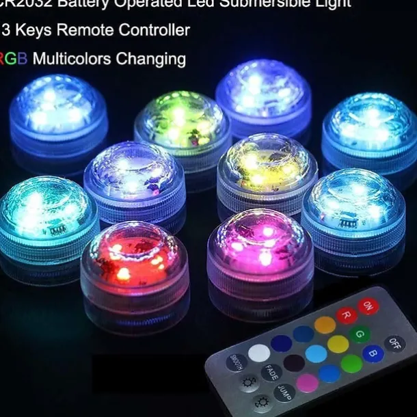 12pcs Underwater Submersible LED Pool Light Waterproof with Remote Control for Bath Tub Vase Aquarium Party Wedding Decor Battery Operated