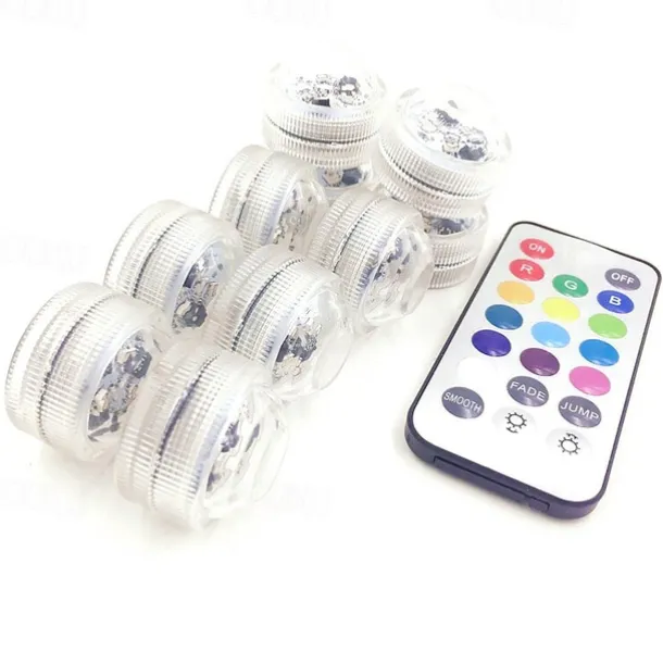 12pcs Underwater Submersible LED Pool Light Waterproof with Remote Control for Bath Tub Vase Aquarium Party Wedding Decor Battery Operated
