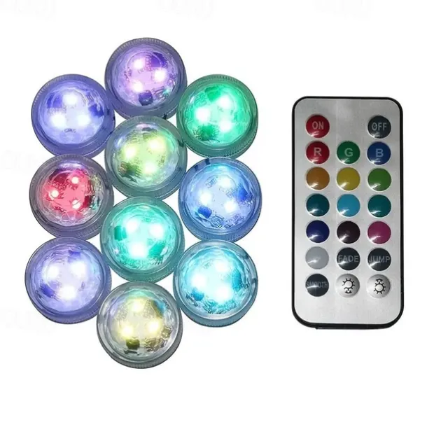 12pcs Underwater Submersible LED Pool Light Waterproof with Remote Control for Bath Tub Vase Aquarium Party Wedding Decor Battery Operated