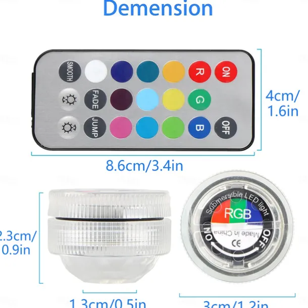 12pcs Underwater Submersible LED Pool Light Waterproof with Remote Control for Bath Tub Vase Aquarium Party Wedding Decor Battery Operated