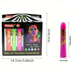 6pcs UV Glow Body and Face Paint Kit - Fluorescent Crayons for Adults - Perfect for Birthday Parties, Halloween, and Masquerades
