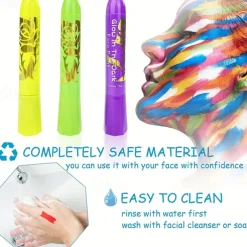 6pcs UV Glow Body and Face Paint Kit - Fluorescent Crayons for Adults - Perfect for Birthday Parties, Halloween, and Masquerades