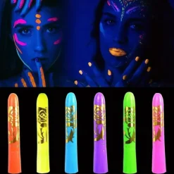 6pcs UV Glow Body and Face Paint Kit - Fluorescent Crayons for Adults - Perfect for Birthday Parties, Halloween, and Masquerades