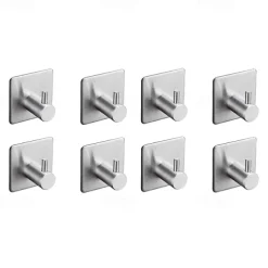 8pcs Wall Hooks for Coats,Rustproof 3M Self-adhesive Chrome Stainless Steel Robe Hooks,Wall Mounted Coat Hooks For Bathroom,Bedroom,Kitchen(Matte Black/Brushed Nickel)