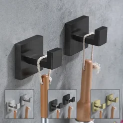 2pcs Wall Hooks for Coats,Stainless Steel Robe Hooks,Wall Mounted Coat Hooks For Bathroom,Bedroom,Kitchen(Black,Brushed Nickel,Golden)