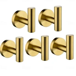 5pcs Wall Hooks for Coats,Stainless Steel Robe Hooks,Wall Mounted Coat Hooks For Bathroom,Bedroom,Kitchen(Black/Chrome/Brushen Nickel/Golden)