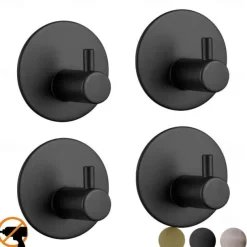 4pcs Wall Hooks Self-adhesive Durable 304 Stainless Steel Wall Hangers Waterproof Rustproof for Kitchen Bathrooms 3M