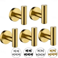 5pcs Wall Hooks Wall Mounted for CoatsStainless Steel Robe Hooks for BathroomBedroomKitchen
