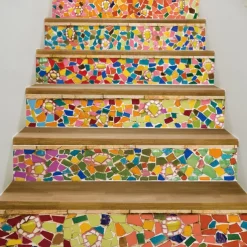 6pcs Wall Tile Stickers, Removable Stair Stickers, Self-Adhesive Step Ceramic Tiles, PVC Stair Wallpaper Stickers, Vinyl Staircase Home Decoration Size : 18x100cm