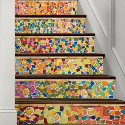 6pcs Wall Tile Stickers, Removable Stair Stickers, Self-Adhesive Step Ceramic Tiles, PVC Stair Wallpaper Stickers, Vinyl Staircase Home Decoration Size : 18x100cm