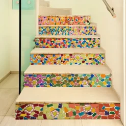 6pcs Wall Tile Stickers, Removable Stair Stickers, Self-Adhesive Step Ceramic Tiles, PVC Stair Wallpaper Stickers, Vinyl Staircase Home Decoration Size : 18x100cm