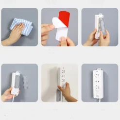 6pcs Wall-Mounted Holder Punch-Free Plug Fixer Self-Adhesive Socket Fixer Seamless Power Strip Holder Home Cable Wire Organizer Racks