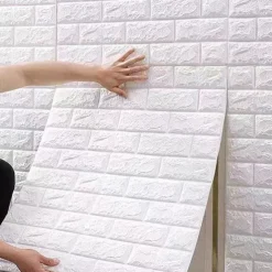 5pcs Wallpaper 3D Brick Self-Adhesive Wall Panels White Modern Waterproof Stone Look Wallpaper Foam Wall Sticker for Bathroom Bedroom Living Room Balcony Kitchen