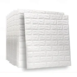 5pcs Wallpaper 3D Brick Self-Adhesive Wall Panels White Modern Waterproof Stone Look Wallpaper Foam Wall Sticker for Bathroom Bedroom Living Room Balcony Kitchen