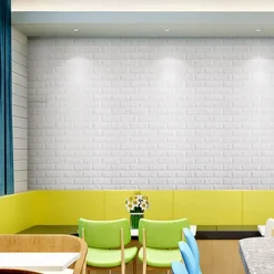 5pcs Wallpaper 3D Brick Self-Adhesive Wall Panels White Modern Waterproof Stone Look Wallpaper Foam Wall Sticker for Bathroom Bedroom Living Room Balcony Kitchen