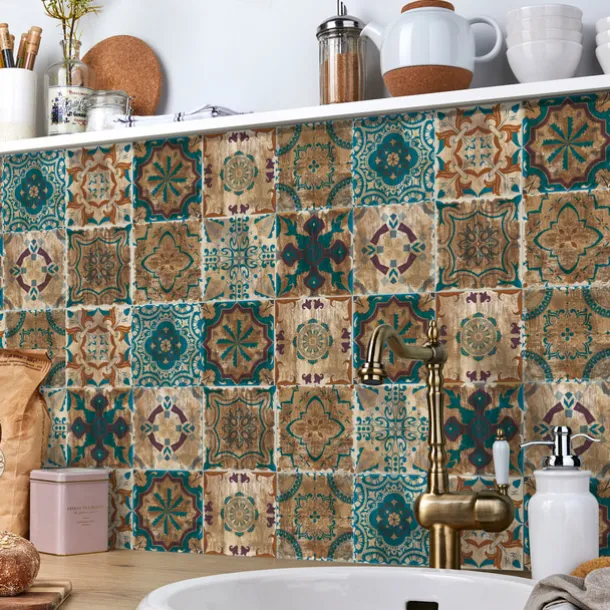 24/48pcs Waterproof Creative Industrial Style Kitchen Bathroom Living Room Self-adhesive Wall Stickers Waterproof Tile Stickers