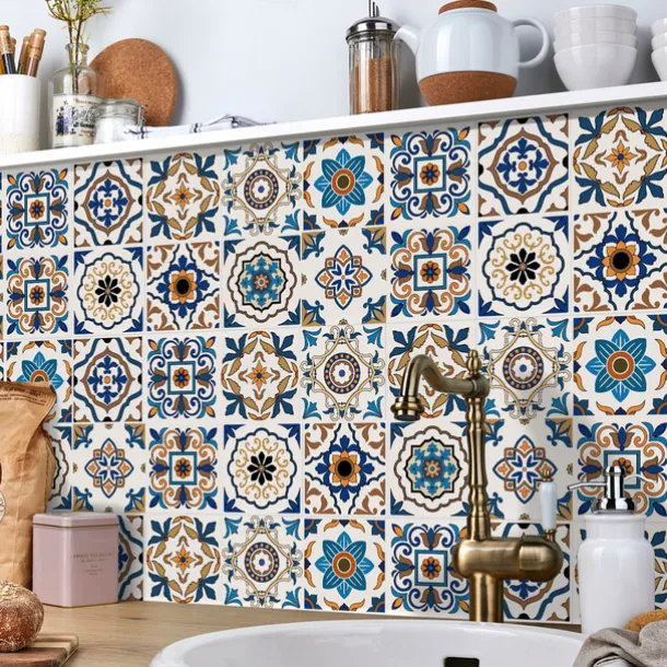 24/48pcs Waterproof Creative Industrial Style Kitchen Bathroom Living Room Self-adhesive Wall Stickers Waterproof Tile Stickers