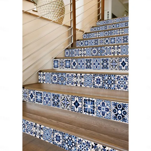 24/48pcs Waterproof Creative Kitchen Bathroom Living Room Self-adhesive Wall Stickers Waterproof Fashion Blue Nordic Tile Stickers