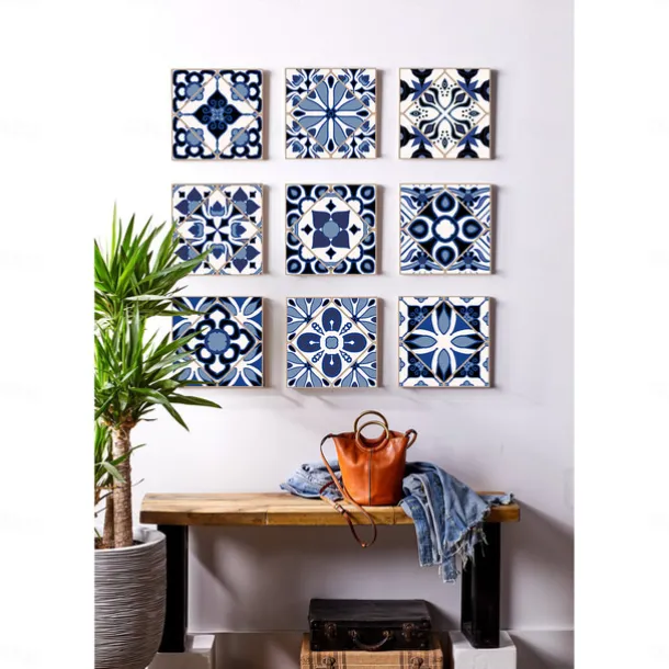 24/48pcs Waterproof Creative Kitchen Bathroom Living Room Self-adhesive Wall Stickers Waterproof Fashion Blue Nordic Tile Stickers