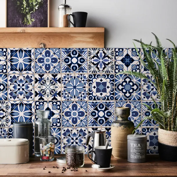 24/48pcs Waterproof Creative Kitchen Bathroom Living Room Self-adhesive Wall Stickers Waterproof Fashion Blue Nordic Tile Stickers