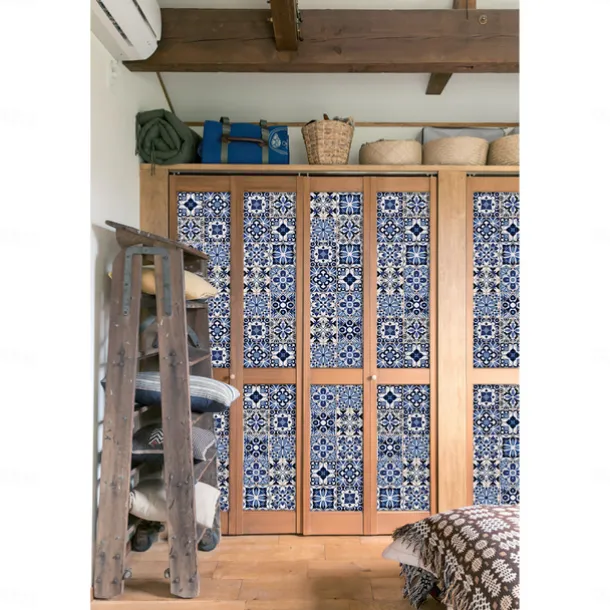 24/48pcs Waterproof Creative Kitchen Bathroom Living Room Self-adhesive Wall Stickers Waterproof Fashion Blue Nordic Tile Stickers