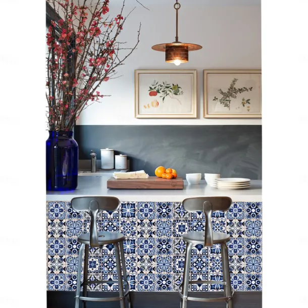 24/48pcs Waterproof Creative Kitchen Bathroom Living Room Self-adhesive Wall Stickers Waterproof Fashion Blue Nordic Tile Stickers