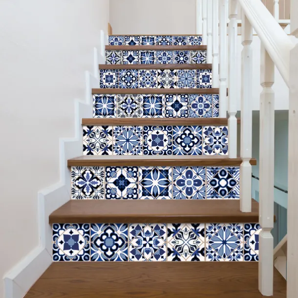 24/48pcs Waterproof Creative Kitchen Bathroom Living Room Self-adhesive Wall Stickers Waterproof Fashion Blue Nordic Tile Stickers