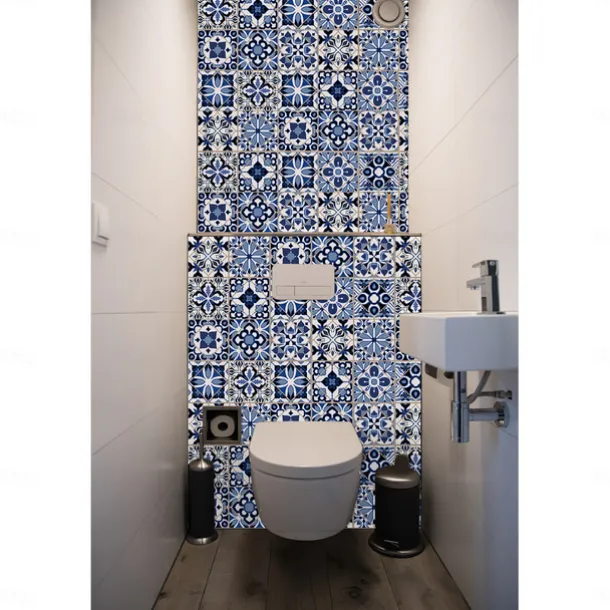 24/48pcs Waterproof Creative Kitchen Bathroom Living Room Self-adhesive Wall Stickers Waterproof Fashion Blue Nordic Tile Stickers