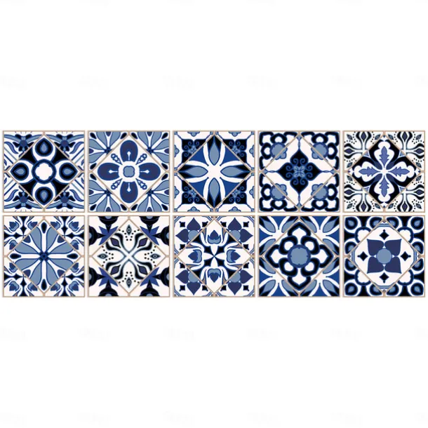 24/48pcs Waterproof Creative Kitchen Bathroom Living Room Self-adhesive Wall Stickers Waterproof Fashion Blue Nordic Tile Stickers