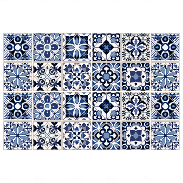 24/48pcs Waterproof Creative Kitchen Bathroom Living Room Self-adhesive Wall Stickers Waterproof Fashion Blue Nordic Tile Stickers