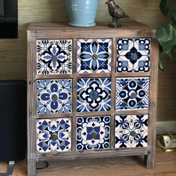 24/48pcs Waterproof Creative Kitchen Bathroom Living Room Self-adhesive Wall Stickers Waterproof Fashion Blue Nordic Tile Stickers