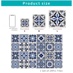 24/48pcs Waterproof Creative Kitchen Bathroom Living Room Self-adhesive Wall Stickers Waterproof Fashion Blue Nordic Tile Stickers