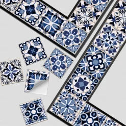24/48pcs Waterproof Creative Kitchen Bathroom Living Room Self-adhesive Wall Stickers Waterproof Fashion Blue Nordic Tile Stickers