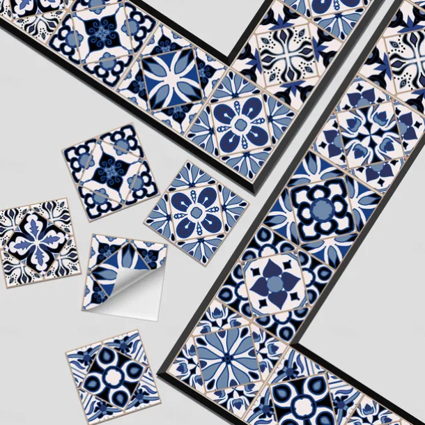 24/48pcs Waterproof Creative Kitchen Bathroom Living Room Self-adhesive Wall Stickers Waterproof Fashion Blue Nordic Tile Stickers