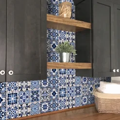 24/48pcs Waterproof Creative Kitchen Bathroom Living Room Self-adhesive Wall Stickers Waterproof Fashion Blue Nordic Tile Stickers