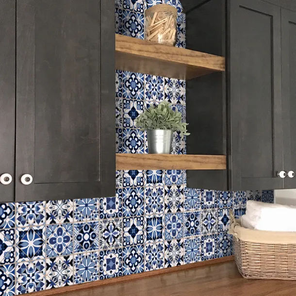 24/48pcs Waterproof Creative Kitchen Bathroom Living Room Self-adhesive Wall Stickers Waterproof Fashion Blue Nordic Tile Stickers