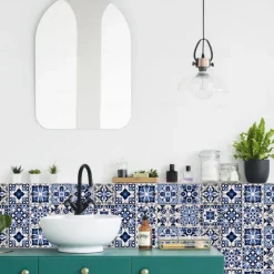 24/48pcs Waterproof Creative Kitchen Bathroom Living Room Self-adhesive Wall Stickers Waterproof Fashion Blue Nordic Tile Stickers