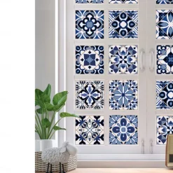 24/48pcs Waterproof Creative Kitchen Bathroom Living Room Self-adhesive Wall Stickers Waterproof Fashion Blue Nordic Tile Stickers