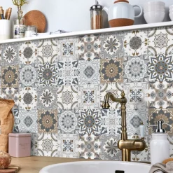 24/48pcs Waterproof Creative Kitchen Bathroom Living Room Self-adhesive Wall Stickers Waterproof Fashion Gray Tile Stickers