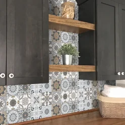 24/48pcs Waterproof Creative Kitchen Bathroom Living Room Self-adhesive Wall Stickers Waterproof Fashion Gray Tile Stickers